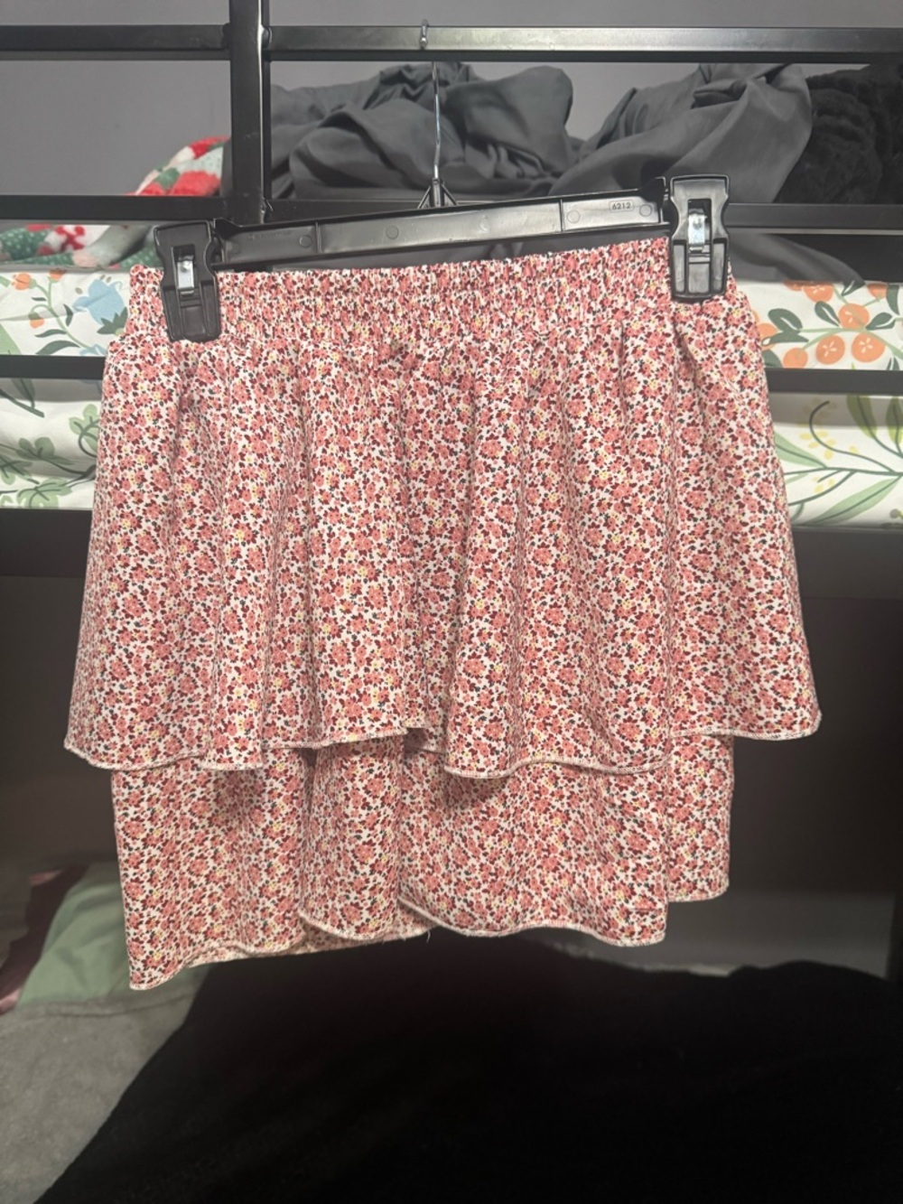 SHEIN Red and White Floral Tiered High Waist Shorts